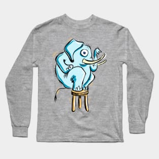 Blue Elephant balancing on a Stool Long Sleeve T-Shirt